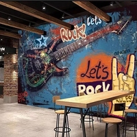 Papier peint mural personnalisable Art Déco avec silhouette de groupe rock, note de musique, impression par transfert thermique pour bar, KTV, studio de musique
