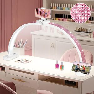 Lampe de bureau LED à intensité variable 30W avec motif personnalisé en strass, installation facile, support de téléphone, lampe à ongles, lampe demi-lune pour manucure - Product Image 1