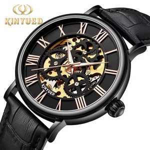 Drop Shipping KINYUED Men's Mechanical <b>Watch</b> Leather Band <b>Skeleton</b> Dial Roman Numerals Waterproof 3BAR Luxury Fashion Wholesale - Product Image 1