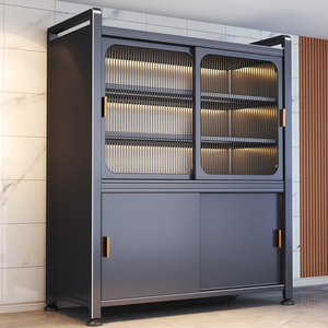 Meuble de <span class=keywords><strong>rangement</strong></span> de cuisine moderne en acier, hauteur réglable, avec porte <span class=keywords><strong>coulissante</strong></span>, sur pied, multi-niveaux, <span class=keywords><strong>armoire</strong></span> intégrée - Product Image 1