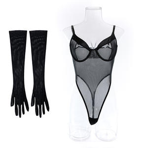 Conjunto de Lencerí<span class=keywords><strong>a</strong></span> Transpirable para Mujer con Guantes, Body Sexy Transparente de Una Pieza con Malla y Corte Alto para Juegos Sexuales Traviesos - Product Image 1