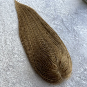 Lace Front Silk Top Handtied Toupee European Hair Topper Replacement System Hairpiece 100% Brown Highlight Hair Toupee Women - Product Image 6