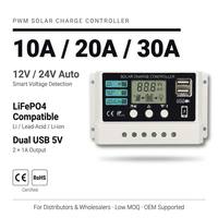 Régulateur Solaire PWM LiFePO4 10A 20A 30A 12V 24V Auto LCD Double USB Minuteur Intégré Système Solaire Domestique Hors Réseau Vente en Gros