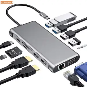 Jumon OEM Thunderbolt 4 כבל 3.1 USB C רכזת 12-in-1 מתאם Usb סוג-c Hub תחנת עגינה מטען מחשב נייד 12 ב 1 Usb C Hub