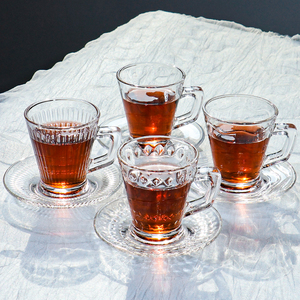 Verre à boisson créatif de style moyen-oriental, transparent, gaufré, pour la maison, pour le latte, le thé, le café, avec soucoupe - Product Image 1