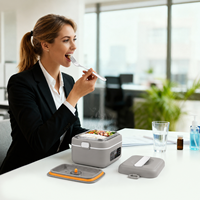 Boîte à lunch électrique sans fil, chauffe-plat portable rechargeable par USB, pot intérieur en acier inoxydable, contrôle numérique, minuterie, alimentation