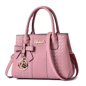 High quality pu hot travel quilted pink latest female stylish tote brand large shoulder handbags supplier