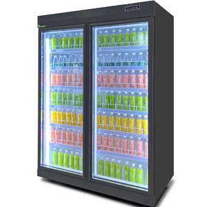 Réfrigérateur vertical de grande capacité pour supermarché, avec <span class=keywords><strong>deux</strong></span> portes vitrées, pour boissons / congélateur - Product Image 1