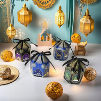 Lot de 12 boîtes cadeaux en papier couché en forme de lanterne étoile et lune Eid Mubarak avec ruban pour cadeaux alimentaires et de sucrerie pour fêtes