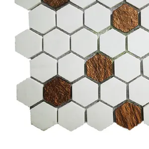High Quality Hexagon Marble Mosaic Marble Resin Mosaic Tiles For Villa Walls