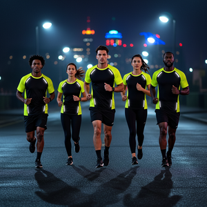 T-shirt raglan à manches courtes de qualité supérieure - Corps noir avec manches jaune fluo et bandes réfléchissantes - Logo personnalisé - Product Image 1