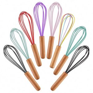 Batidor de huevo y mezclador de masa danesa multicolor, manual, de silicona con mango de madera de bambú para matcha - Product Image 1