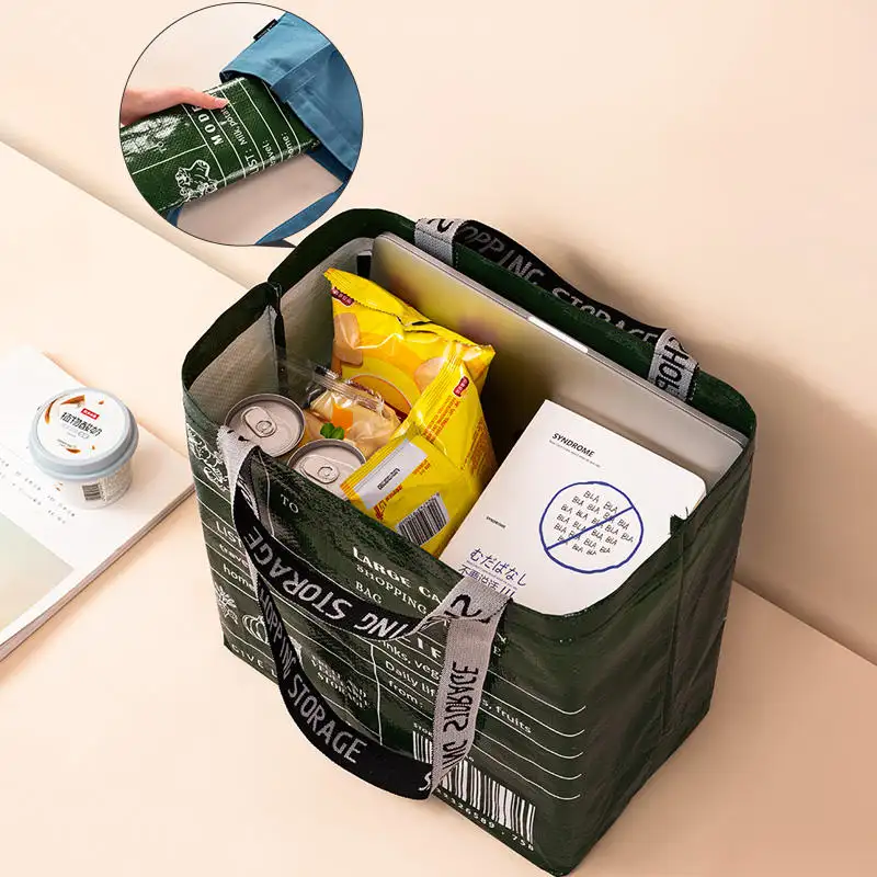 Tas Tote belanja dapat dipakai ulang ekstra besar cetak kustom tas anyaman PP laminasi daur ulang