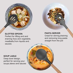 Ustensiles de cuisine, accessoires de cuisine, spatule résistante à la chaleur, ensemble d'ustensiles de cuisine en silicone avec manche en bois - Product Image 4
