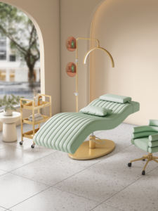 Luxury Pink Leather Beauty Salon Furniture Adjustable Height Lash Spa Bed Modern Gold Base Facial Beauty Bed for Sale - Product Image 3