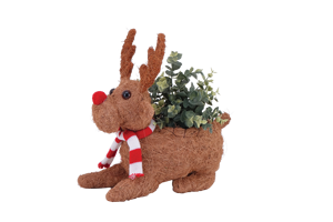 Vente en gros <span class=keywords><strong>de</strong></span> pots <span class=keywords><strong>de</strong></span> fleurs en rotin sculptés à la main, style américain, renne assis avec écharpe, pour <span class=keywords><strong>Noël</strong></span>, intérieur, extérieur, jardin - Product Image 1