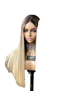 Perruque en dentelle frontale blonde en cheveux humains vierges européens en gros, densité 180%, bonnet transparent, sans colle, lisse, pour femmes - Product Image 5