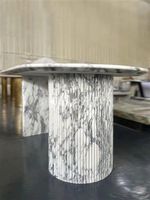 Vente directe d'usine, grande table basse ovale blanche, finition en marbre naturel, mobilier moderne pour salon, matériau en ciment, Buluojia