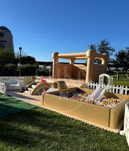 Ensemble de piscines à balles douces personnalisées marron et blanches pour bébés, aire de jeux commerciale pour enfants avec château gonflable et piscine à balles - Product Image 2