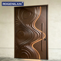 Puertas de Seguridad de Aluminio Talladas en 3D Personalizadas de Fábrica ROGENILAN, Puerta de Entrada Frontal Antirrobo Exterior con Luces LED