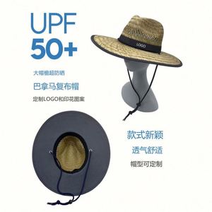 Chapeau de paille Sombrero à large bord, réglable avec sangle de menton, personnalisable avec logo, style personnage, idéal pour le ski et les voyages - Product Image 2