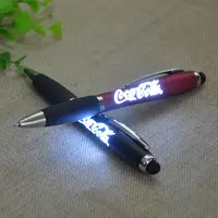 Yeni promosyon şirket hediyesi popüler özel lazer parlak LED logo tükenmez yazısı Stylus kalem