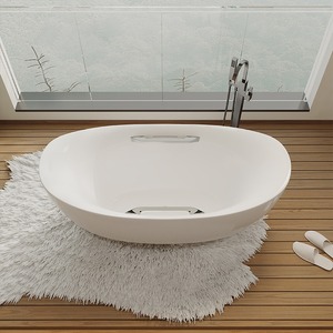 Baignoire autoportante ovale en acrylique sans joint pour petit appartement, avec robinet, pour séjour à domicile, <span class=keywords><strong>bain</strong></span> profond et <span class=keywords><strong>bain</strong></span> froid - Product Image 1