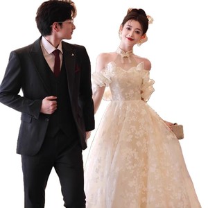 Champagne Off The Shoulder Halter Evening Gown With Floral Print For Coming Of Age Ceremony And Formal Events - Product Image 5