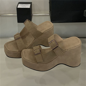 Women's High Heel Fashionable Yellow Slippers Summer New Style Comfortable Thick-Soled <b>Sandals</b> for Autumn Spring Outdoor Use - Product Image 5
