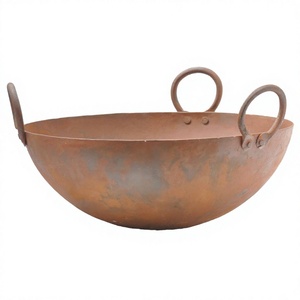 Handcrafts Round Large <b>Firepit</b> Vintage Farmhouse Style Cooking Kadai Sheet iron Oversize Bowl Rustic Kadai With 3 Handles Latest - Product Image 1