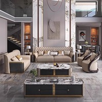 Ensemble de canapés en cuir de luxe italien postmoderne couche supérieure haut de gamme en cuir de vachette grand plat Villa meubles canapé léger salon