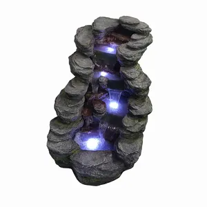 Fuente de cascada de roca de poliresina con luces LED, decoración para el hogar, al aire libre, gran oferta