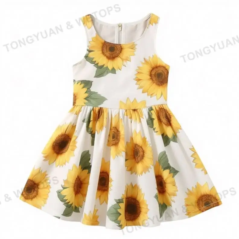 Vendita calda estate Toddlers Girls Dresses abbigliamento per bambini senza maniche Cute Print Flower Baby Girl Dress bambini compleanno abiti Casual