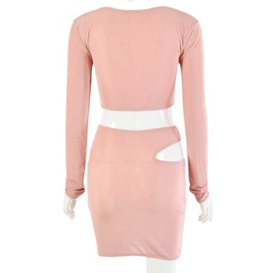Women's Two Piece <b>Set</b> Pink Hollow <b>Knitted</b> Long Sleeve Top And Mini Skirt Casual Outfit - Product Image 5