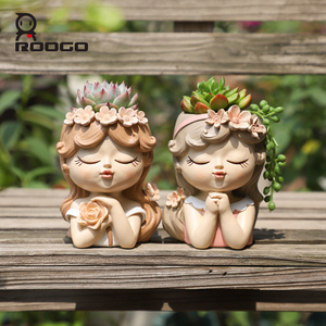 Adorable pot de fleurs <span class=keywords><strong>en</strong></span> résine <span class=keywords><strong>en</strong></span> forme de fille ailée, fée tressée, sirène, mini-pot de plantes succulentes, lot de quatre pour la décoration de la maison et du bureau - Product Image 5