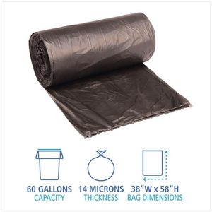 Boardwalk 385817BLK High-Density Black Can Liner 38x58 60gal 14 Microns 25 <b>Bags</b>/RL 8 RL/CT <b>Household</b> <b>Trash</b> <b>Bags</b> - Product Image 5