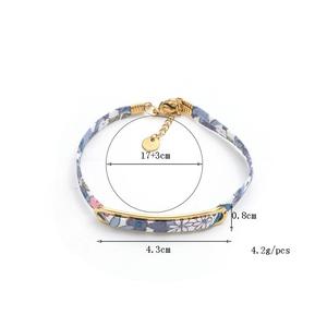 ファッションブレスレット エスニックスタイル 花柄布とステンレススチール 金メッキブレスレット 女性男性用 ハンドメイドジュエリー - Product Image 3