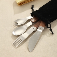 Ensemble de couverts pliables en acier inoxydable 304 pour le camping en plein air, couteau, fourchette et cuillère avec manche en bois de noyer massif