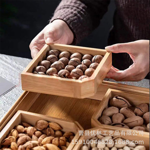 กล่องไม้ไผ่ใส่ผลไม้อบแห้ง 4 7 ช่องทรงสี่เหลี่ยมพร้อมฝาปิด ถาดเก็บอาหาร - Product Image 4