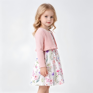 Robe imprimée pour fille, sur mesure, printemps-automne, avec ensemble de cardigan en tricot - Product Image 2