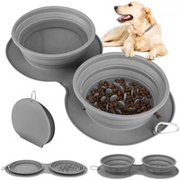 Bols de voyage pliables en silicone pour animaux de compagnie 2-en-1 avec distributeur de nourriture lente et base à ventouse, motif uni, option de suspension