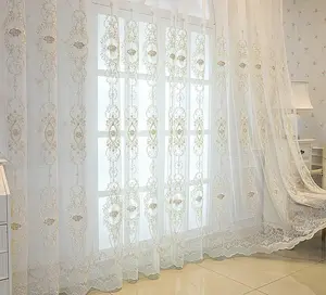 Embroidered White Sheer Curtains for Living Room Bedroom Dining Room Curtains High-end Curtain with 3D Flowers Top