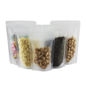 Frosted transparent plastic stand up bag for food
