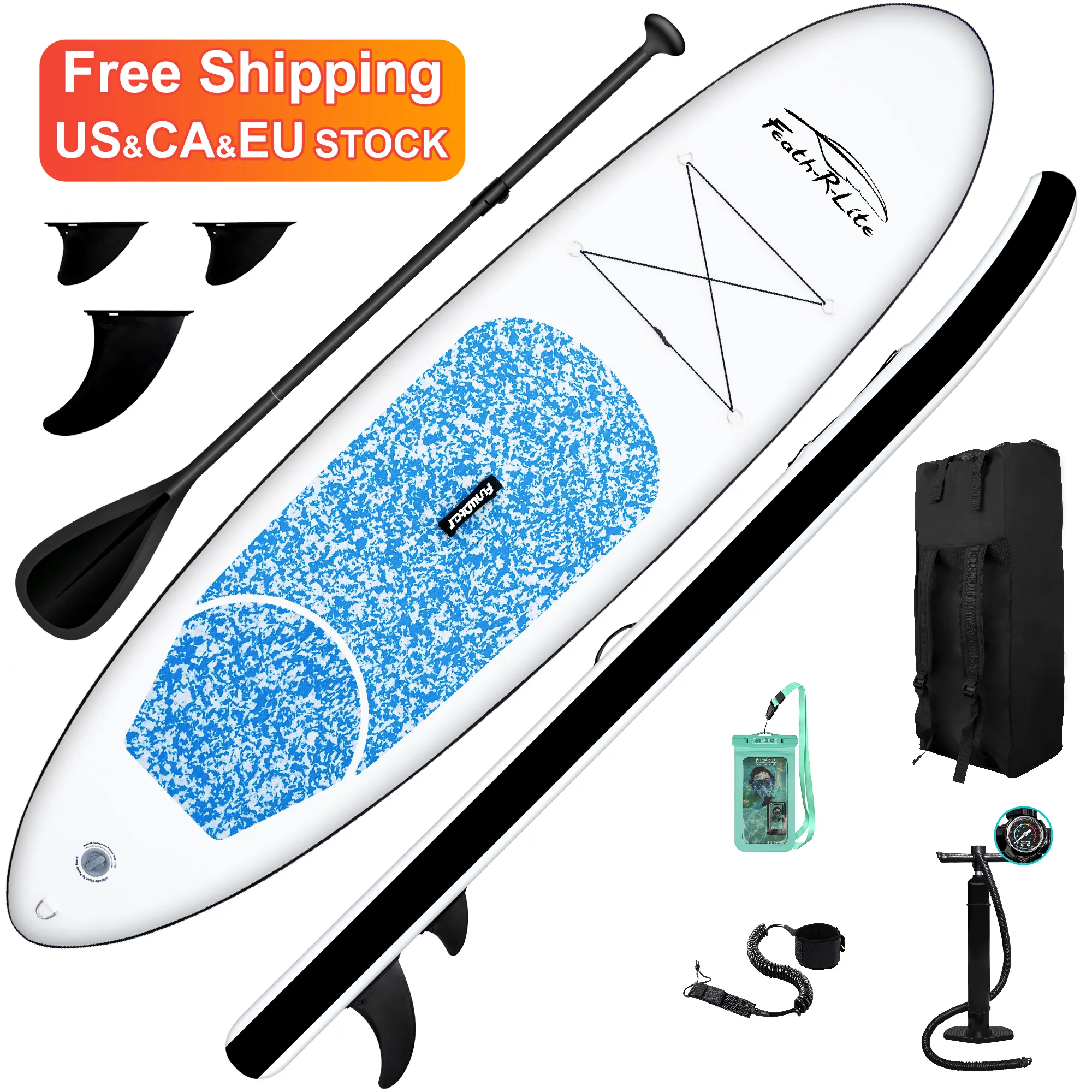 FUNWATER 무료 배송 Dropshipping OEM 10 '블루 풍선 Sup 보드 더블 챔버 서핑 보드 패들 스탠드 보드 세트