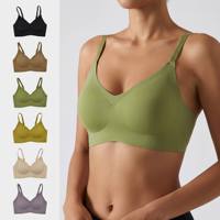 Soutien-gorge sans armatures en soie glacée, col en V, respirant, rembourré, à 2 rangées de bretelles réglables, sans coutures, coupe 3/4