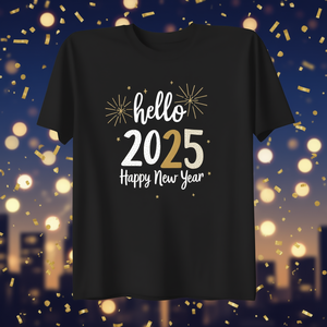 T-shirt en coton pour femme, col rond, manches courtes, imprimé, 100% coton pur, coupe classique, Happy New Year 2025 - Product Image 2