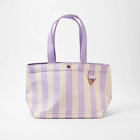 Tas Tote Kanvas Bergaris Bordir Monogram Kustom Grosir, Tas Bahu Pantai Travel Kapasitas Besar untuk Wanita