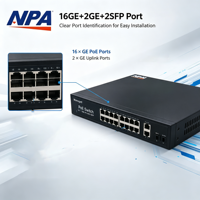 Switch de Red PoE de 16 Puertos con 2 Puertos SFP de Enlace Ascendente Gigabit, VLAN, Switch PoE Gigabit Ethernet Sin Administración Web AP-33416GE
