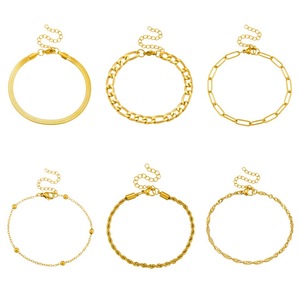 Multi Chain <b>Bracelet</b> <b>Set</b> Gold Plated Stainless Steel Minimalist Punk Style Unisex Jewelry - Product Image 5