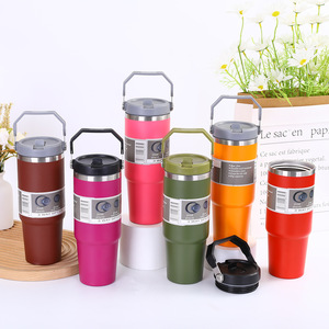 30oz Double Wall 304 Stainless Steel Vacuum Insulated Portable Eco-Friendly Travel <b>Mug</b> Tumbler Handle Straw Party Use Wholesale - Product Image 1